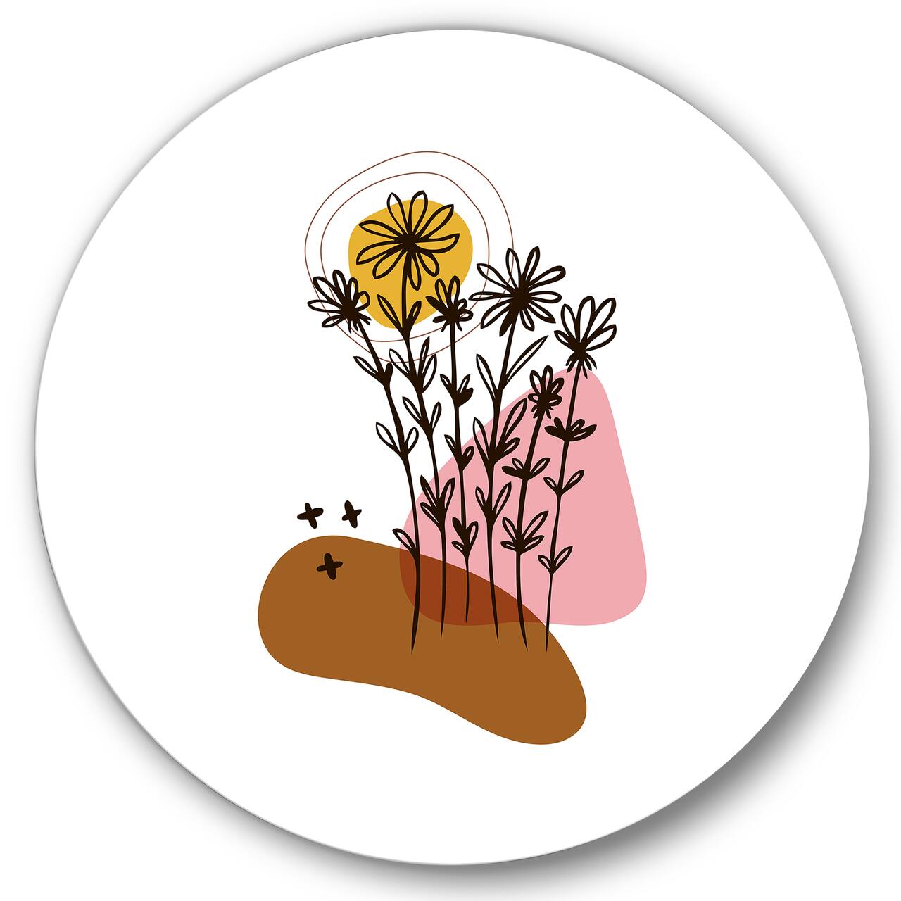 Designart - Elementary Shapes With Abstract Flowers Plants I - Modern Metal Circle Wall Art